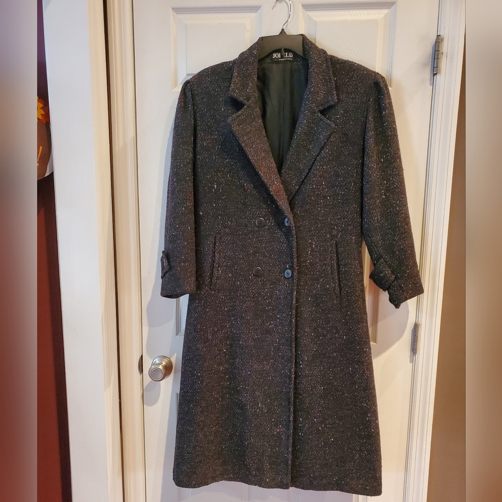 Vintage 80s Jofeld Black Wool Ladies Wrap Long Pea Coat Medium Large